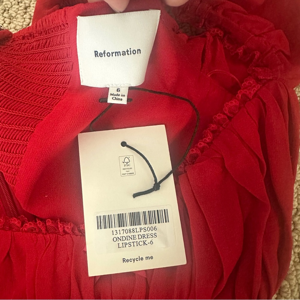Reformation Ondine Short Sleeve Mini Dress Lipstick Bright Red Size 6 NWT - Picture 13 of 16